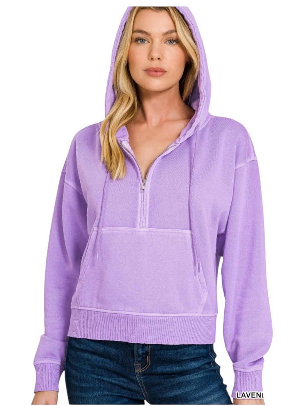 Zenana Lavender Pull on Hoodie Long Sleeve with Pocket